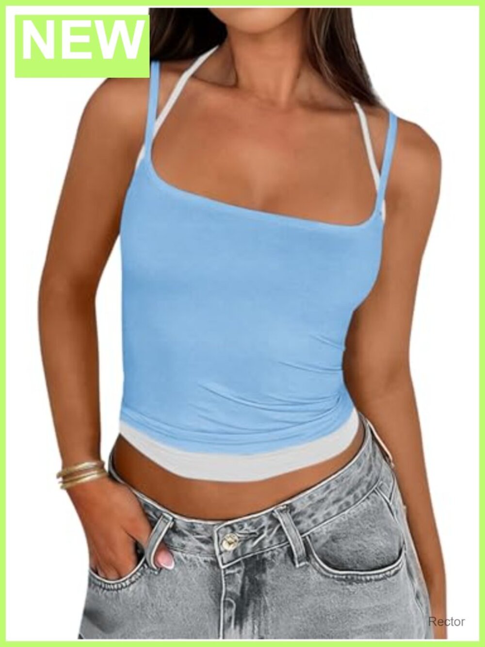 Yousify Women's Color Block Tank Top Adjustable Spaghetti Strap Sleeveless